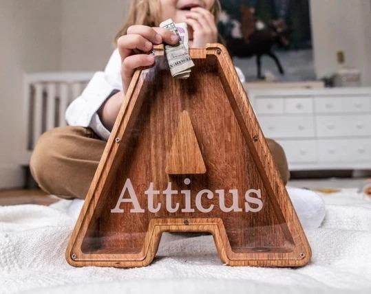 Personalized Wooden Letter Piggy Bank