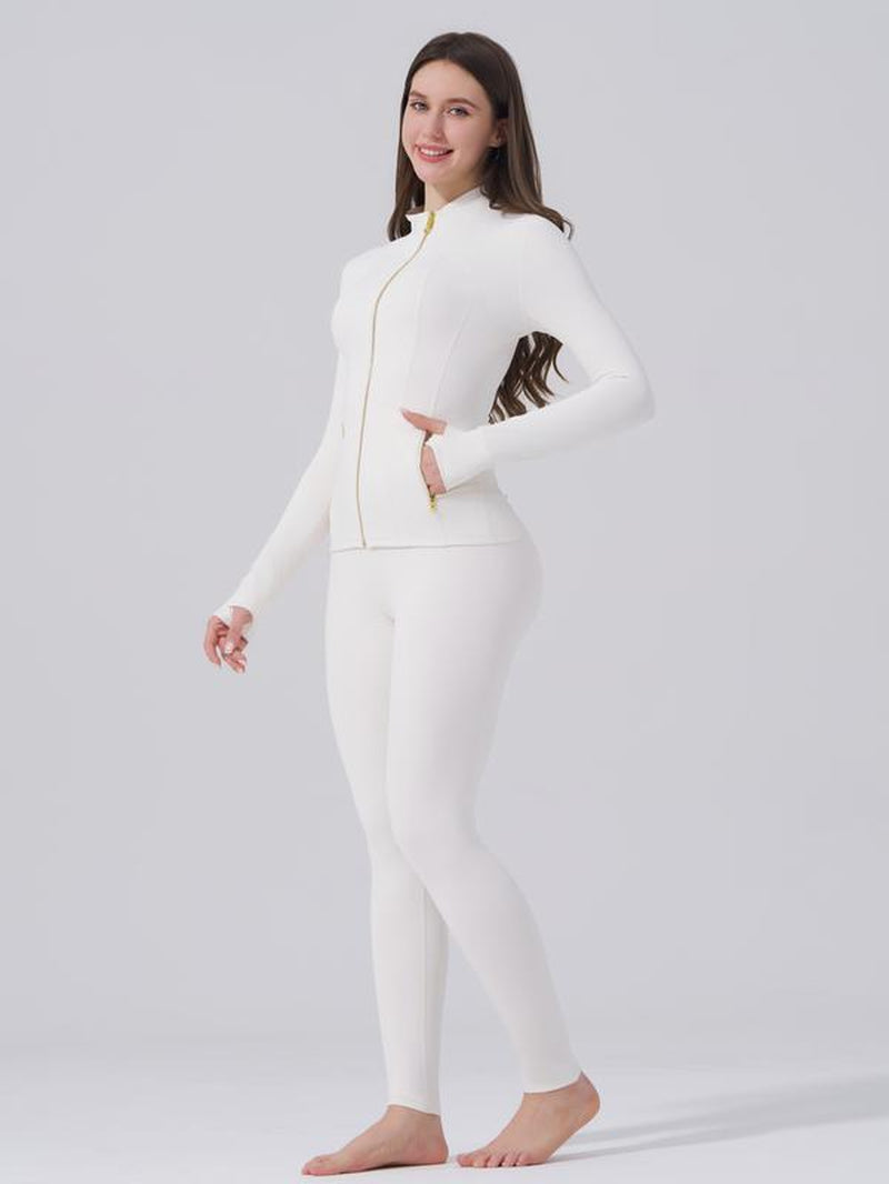 🔥LAST DAY SALE 50% OFF -Golden Zipper ✨ Gardenia Fragrance 🌼 Soft Brushed Women’s Tracksuit Set
