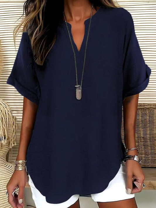 🔥New Arrival 49% OFF🔥Women's Plain Short Sleeve Blouse, Casual Solid Color Top for Daily Wear, Ladies Clothes for All Seasons