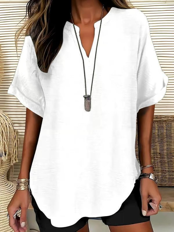 🔥New Arrival 49% OFF🔥Women's Plain Short Sleeve Blouse, Casual Solid Color Top for Daily Wear, Ladies Clothes for All Seasons