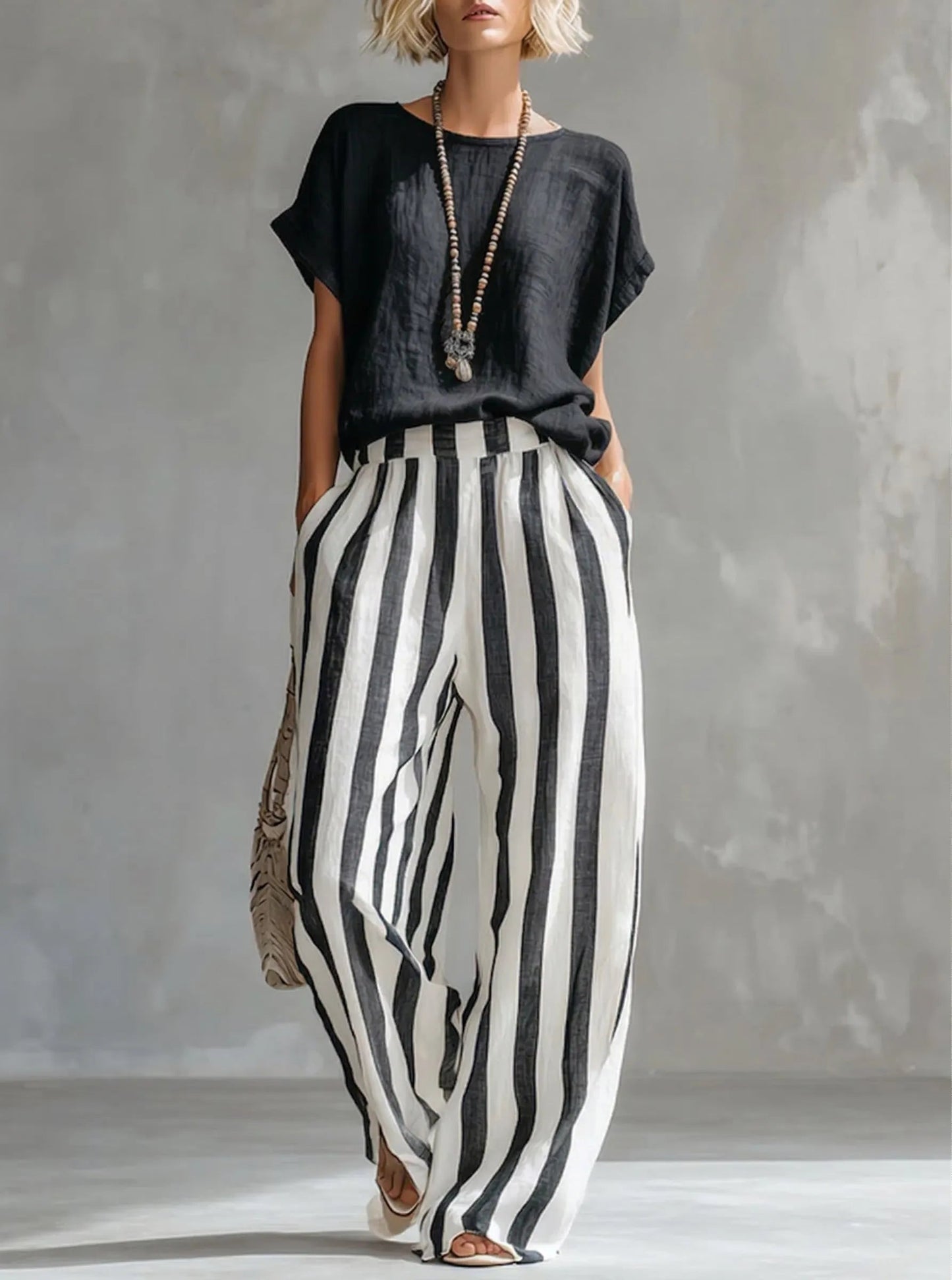 🎁Time-Limited Special⏰Cozy Loose-fit Striped Cotton-linen Two-piece Set ✨Plus Size Friendly S-3XL
