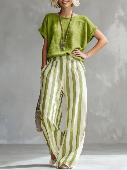🎁Time-Limited Special⏰Cozy Loose-fit Striped Cotton-linen Two-piece Set ✨Plus Size Friendly S-3XL