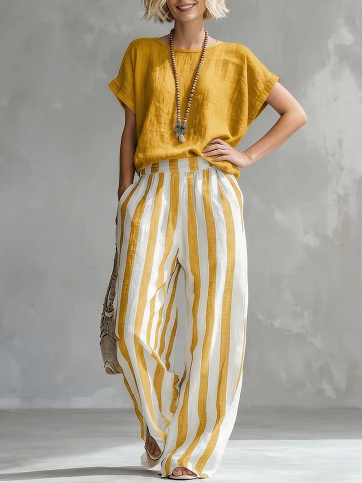 🎁Time-Limited Special⏰Cozy Loose-fit Striped Cotton-linen Two-piece Set ✨Plus Size Friendly S-3XL