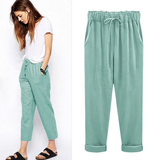 Womens Spring And Autumn New Large Size Cotton And Linen Pants
