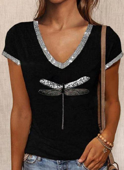 TP10298 Animal V Neckline Short Sleeve Casual T shirts