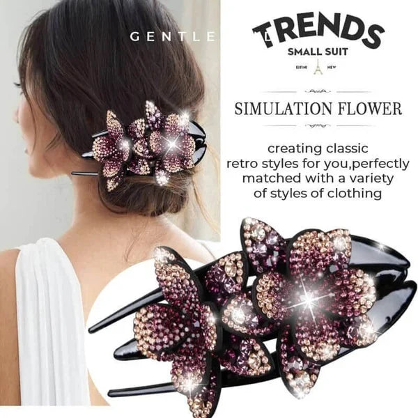Rhinestone Double Flower Hair Clip