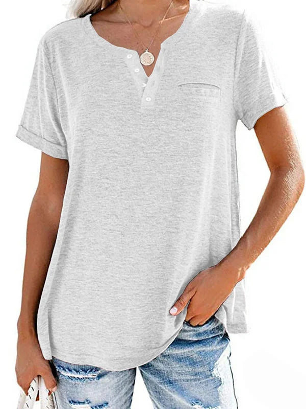 Fashion Solid Color Pocket Short Sleeve T Shirt