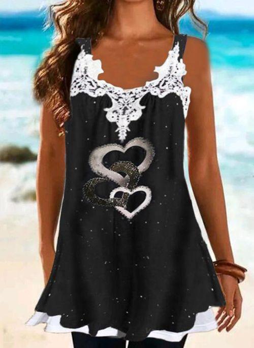 TK10099 Geometric Casual Camisole Neckline Sleeveless Blouses